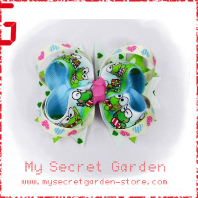 Keroppi Grosgrain Ribbon Girls 4" Boutique Bow Hair Bows ( Hair Clip or Hair Band ) 